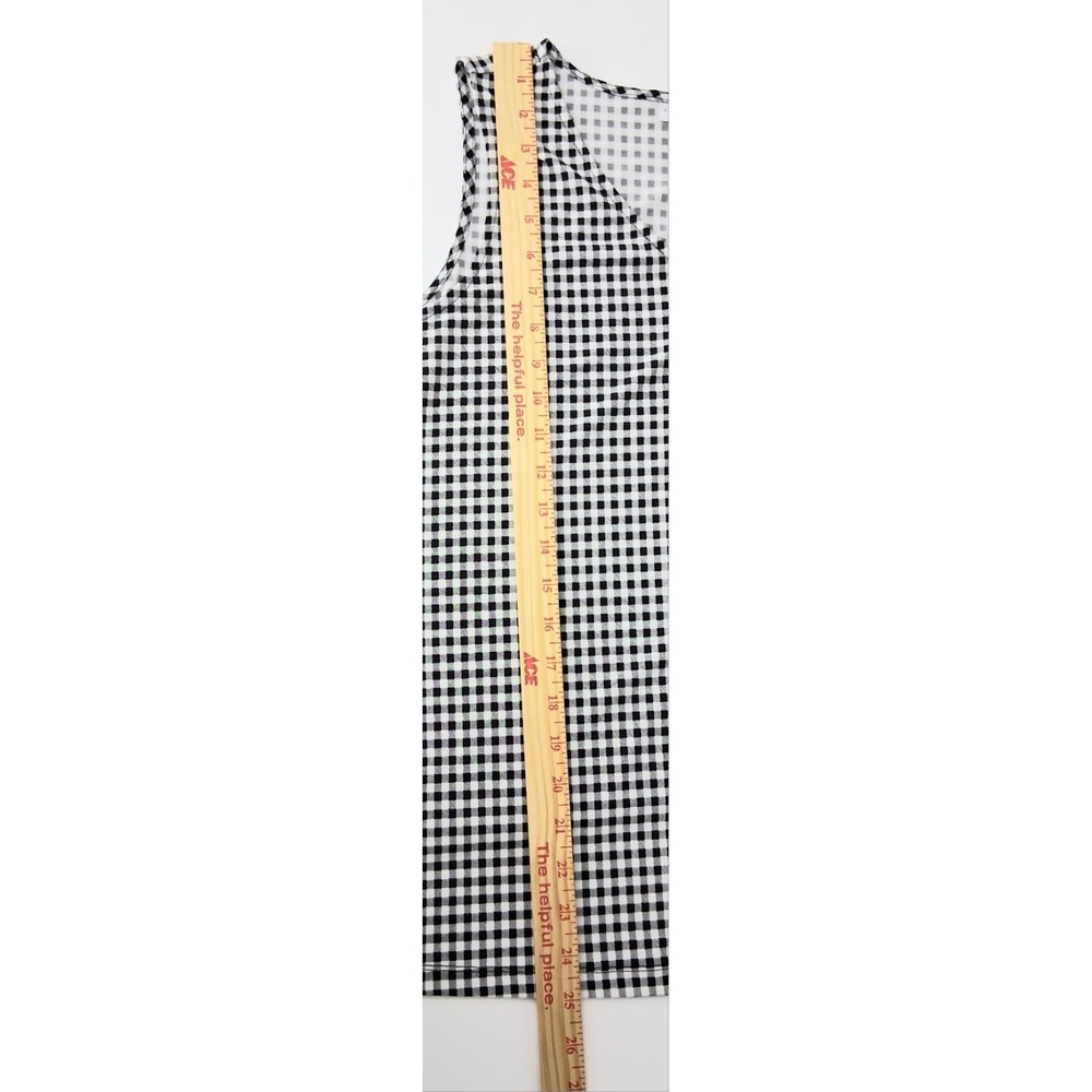 Susan Graver Tank Top Women's Size Medium Black White Gingham Liquid Knit V-Neck - Picture 9 of 9